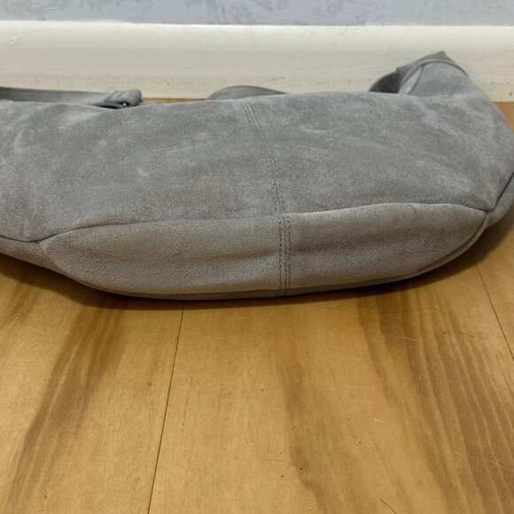 Grey Suede Crossbody Shoulder Bag With Adjustable Strap By Ah-Dorned New York - Picture 12 of 12